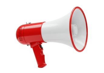 Red and white megaphone on transparent background