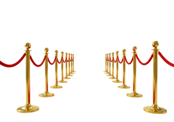 Gold stanchions red rope barrier elegant event entrance luxury access transparent background