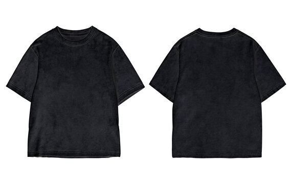 oversized Black t-shirt mockup front and back view washed