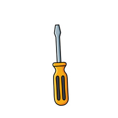flat illustration of screwdriver with yellow handle, isolated on white. Ideal for repair, handyman, construction, mechanic, DIY, or workshop tools design concepts