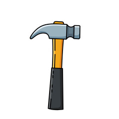 illustration of a hammer with black handle and yellow grip, isolated on white background. Perfect for construction, carpentry, DIY, or repair design projects