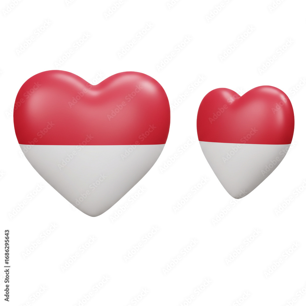 Poster two heart-shaped objects, each displaying a red and white color scheme, symbolize affection and repr