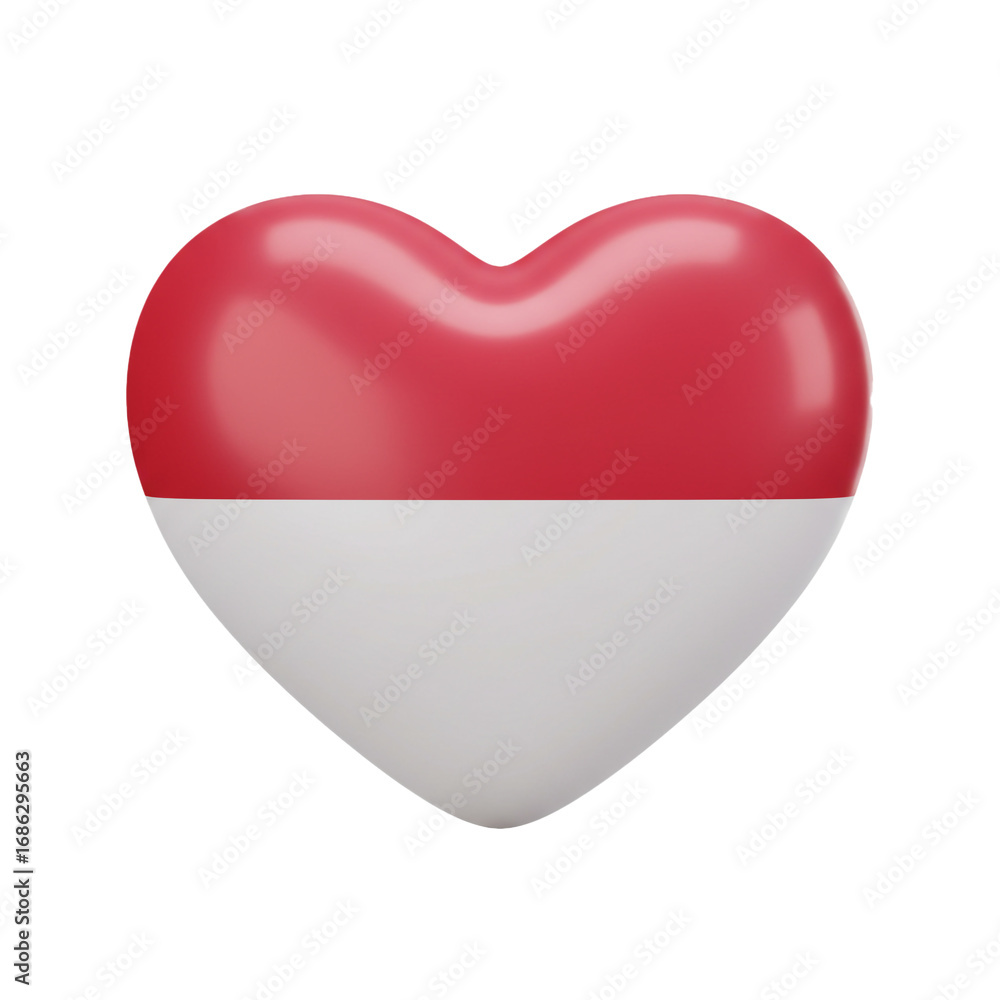 Poster a glossy, three-dimensional heart shape, featuring a divided design with red on top and a contrastin