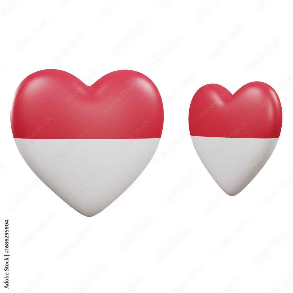 Poster two heart-shaped symbols, each displaying a red and light-colored color scheme, representing love an