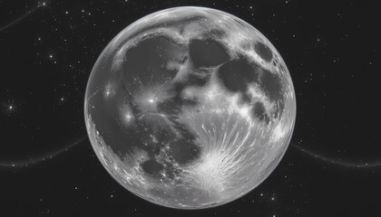 Obraz premium Full Moon in Space with Visible Craters and Stars.