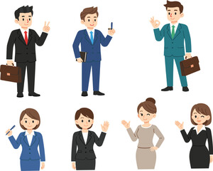 Business people cartoon characters in formal attire, office team illustration, professional men and women in corporate outfits vector set.B