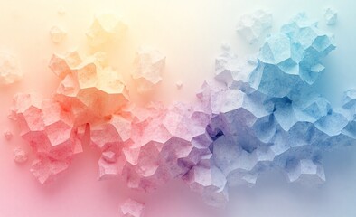 Abstract geometric patterns of blue and purple hues dominate the image, presenting a textured, glossy surface with a sense of dynamic movement and modern design.