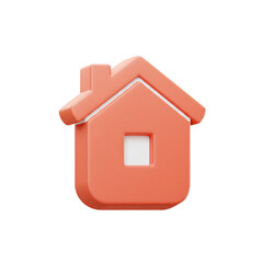 A stylized, three-dimensional rendering of a home icon, perfect for representing concepts of housing, real estate, and domesticity.