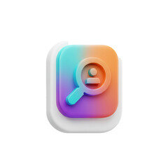 A vibrant, three-dimensional illustration depicts a magnifying glass focused on a person, symbolizing search and finding individuals.