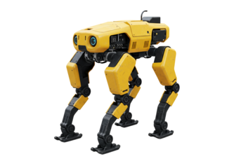 Yellow quadrupedal robot 3 d render transparent background technology automation future innovation