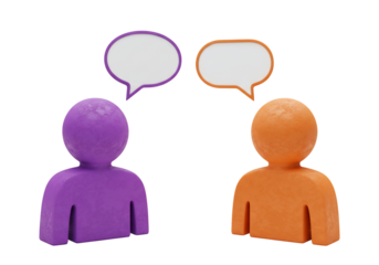 3 d render of two figures communicating with speech bubbles