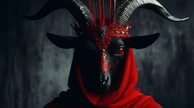 satanic goat in red cloath darkness evil occultism theme
