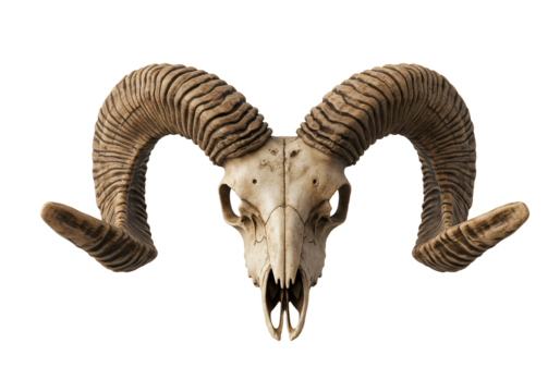 Ram skull with large horns isolated on transparent background - Powered by Adobe