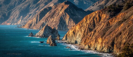 Breathtaking coastal landscape with rugged cliffs overlooking the ocean and clear blue sky in a scenic scenic view