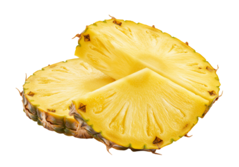 Two slices of pineapple on transparent background juicy yellow tropical fruit