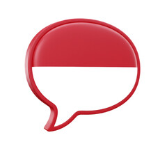 A glossy, three-dimensional speech bubble rendered in red, featuring a two-tone design with a distinct upper and lower section.