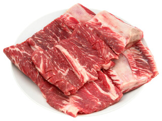 Raw Korean Style Beef Short Ribs on Plate