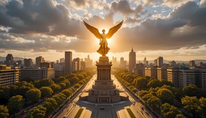 A Breathtaking Sunset over a Mountain Valley with a Winding River.