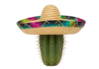 Colorful sombrero on prickly cactus summer nature theme design element