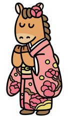 2026年馬年の年賀イラスト拝む馬