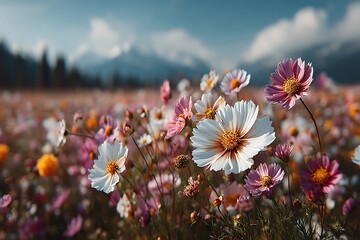 Blooming wildflower meadow in mountains high resolution picture