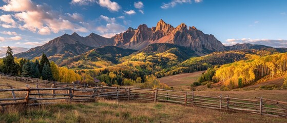 Majestic mountain range with rugged peaks lush green forest and open grassy fields under a clear blue sky du daytime