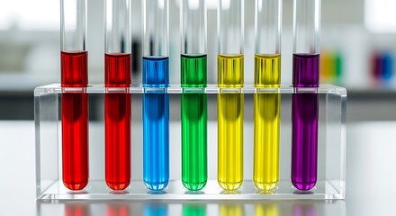 Colorful Liquids in Test Tubes on Lab Bench