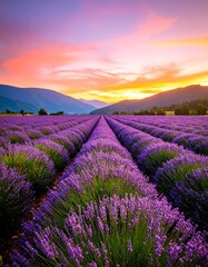Lavender Field Sunset Landscape