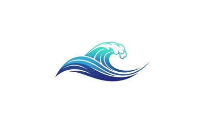 Fototapeta premium Illustration of a stylized ocean wave with a gradient of blue and green color scheme on a white background