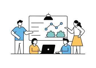 Team collaboration and presentation of business data and analytics in a modern office