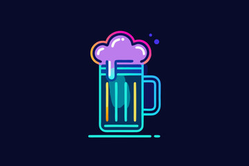 Glowing neon beer mug icon for party and celebration