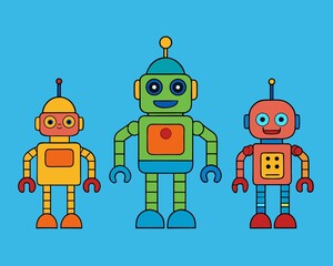 Three Cute Cartoon Robots Standing Together
