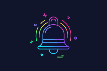 Neon glowing bell icon with ringing effect for notification
