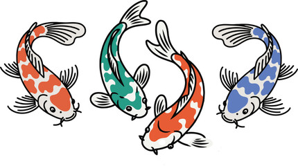 Colorful koi fish swimming in a circle isolated on white background