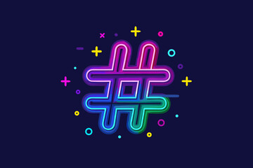 Hashtag small detail neon glowing minimal line icon for online post