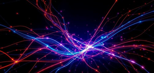 Fototapeta premium Abstract dark background with vibrant glowing lines forming complex technological patterns, energy, universe