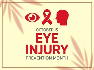 October is eye injury prevention month raising awareness with red ribbon and eye health symbols