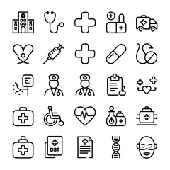 Healthcare, Medical, and First Aid Icons Set for Hospitals, Wellness, and Emergency Services