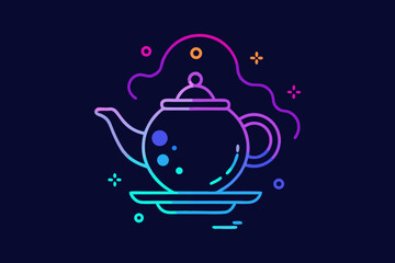 teapot with glowing neon minimal line hot drink illustration