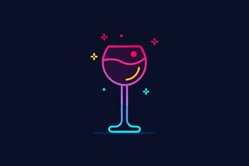 wine glass with glowing effect neon minimal line icon