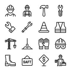 Fototapeta premium Construction, Building, and Safety Icons Set for Engineering, Maintenance, and Workplace Safety