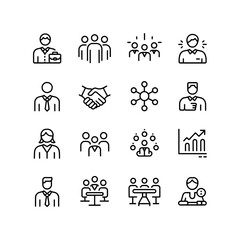 Business, Teamwork, and Leadership Icons Set for Collaboration, Management, and Networking