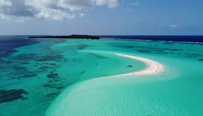 Aerial view of a pristine, white sand island beach