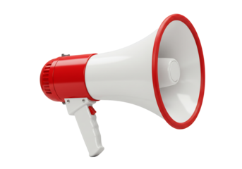 Red and white megaphone announcement communication device