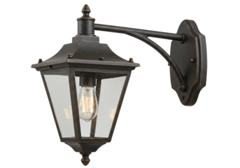 Antique style wall mounted lantern with glass enclosure and filament bulb