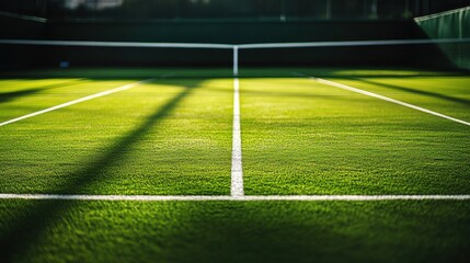 Fototapeta premium Serene tennis court with net in peaceful outdoor setting