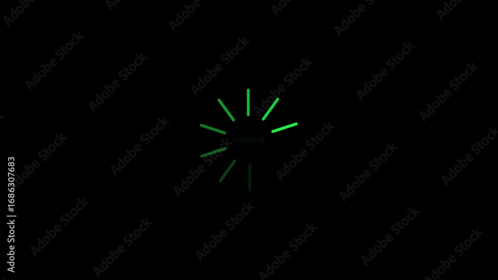 Poster loading icon with gradient spinning dots on black background, representing buffering, system process