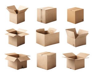Fototapeta premium Nine cardboard boxes, various opening configurations