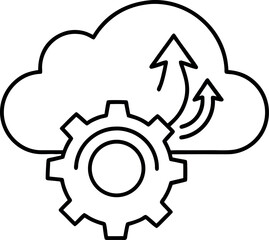 Cloud Computing Solutions with Gear Icon and Upload Arrows Representing Data Transfer and Synchronization for Technological Advancement and Innovation