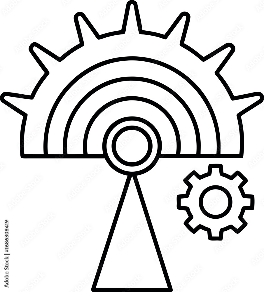 Poster communication tower icon design with gear outline signal transmission and connection technology illu
